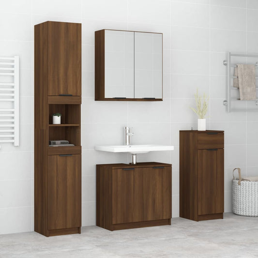 vidaXL 4 Piece Bathroom Cabinet Set Brown Oak Engineered Wood