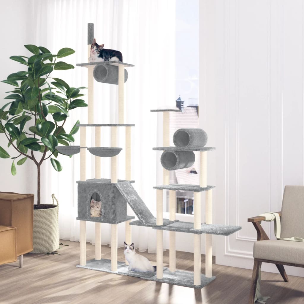 vidaXL Cat Tree with Sisal Scratching Posts Light Grey 279 cm
