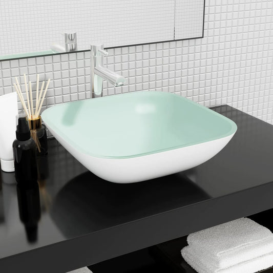 vidaXL Basin Glass 42x42x14 cm White