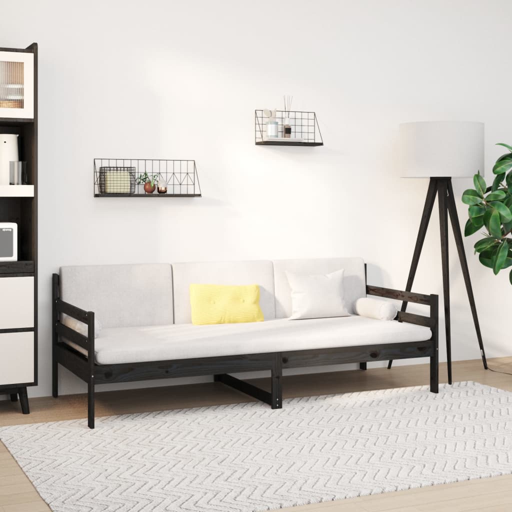 vidaXL Day Bed Black 80x200 cm Solid Wood Pine