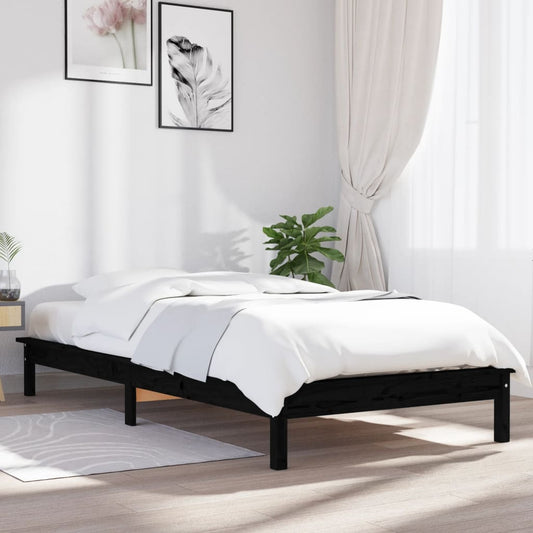 vidaXL Bed Frame Black 100x200 cm Solid Wood Pine
