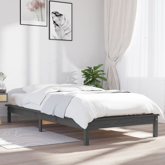 vidaXL Bed Frame Grey 75x190 cm Small Single Solid Wood Pine