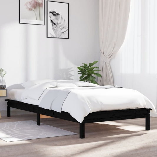 vidaXL Bed Frame Black 90x190 cm Single Solid Wood Pine