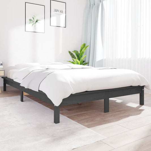 vidaXL Bed Frame Grey 120x190 cm Small Double Solid Wood Pine