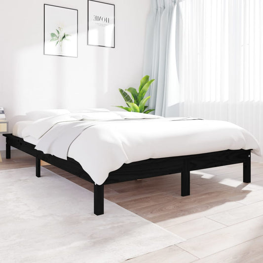 vidaXL Bed Frame Black 120x190 cm Small Double Solid Wood Pine