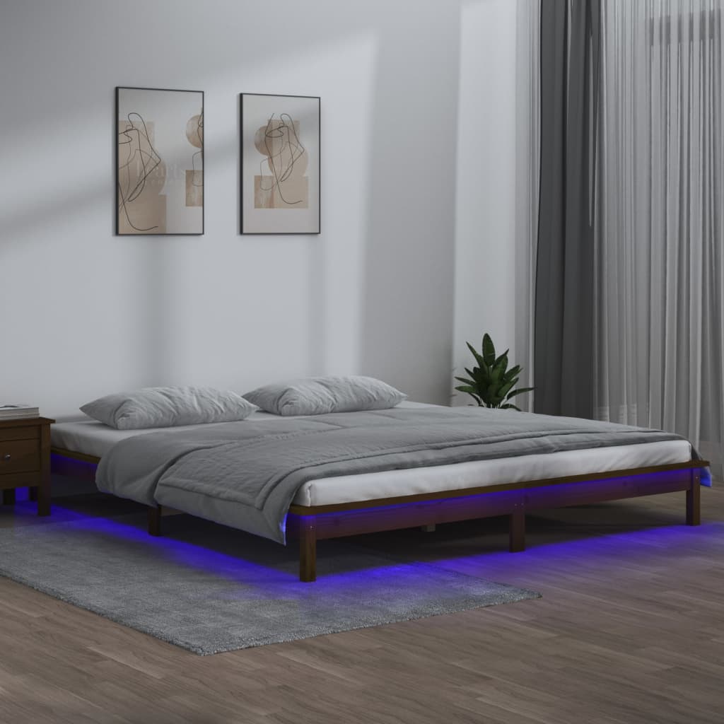 vidaXL LED Bed Frame Honey Brown 150x200 cm King Size Solid Wood