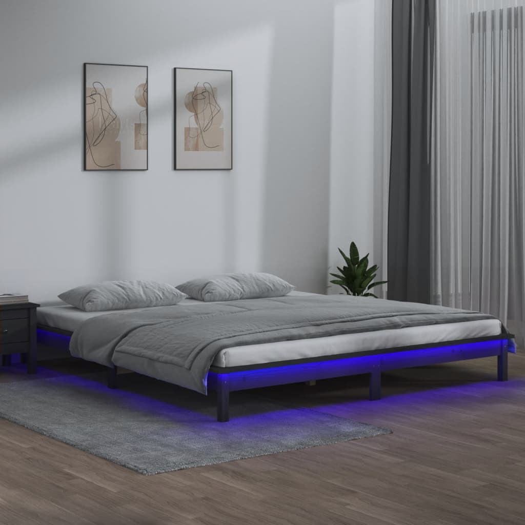 vidaXL LED Bed Frame Grey 200x200 cm Solid Wood