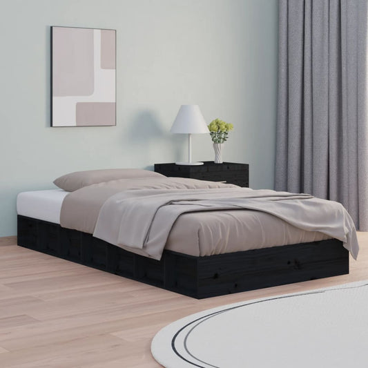 vidaXL Bed Frame Black 90x190 cm Single Solid Wood