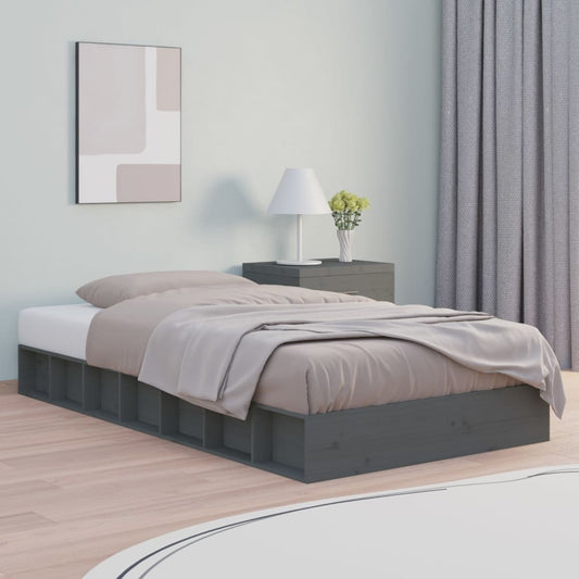 vidaXL Bed Frame Grey 120x190 cm Small Double Solid Wood