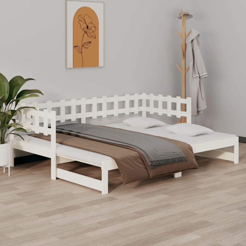 vidaXL Pull-out Day Bed White 2x(90x200) cm Solid Wood Pine