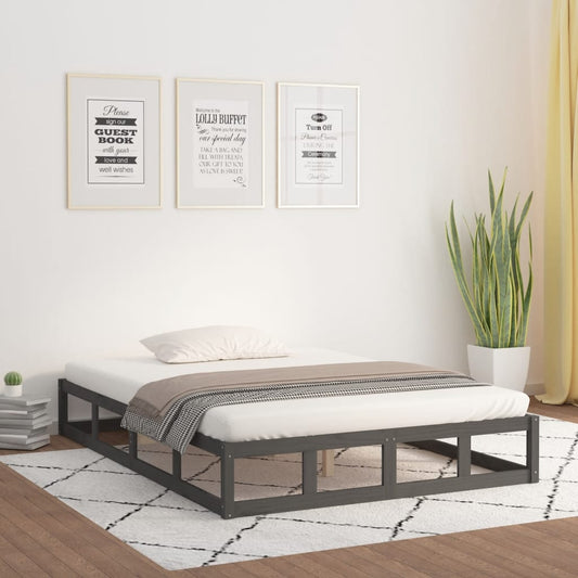 vidaXL Bed Frame Grey 150x200 cm King Size Solid Wood
