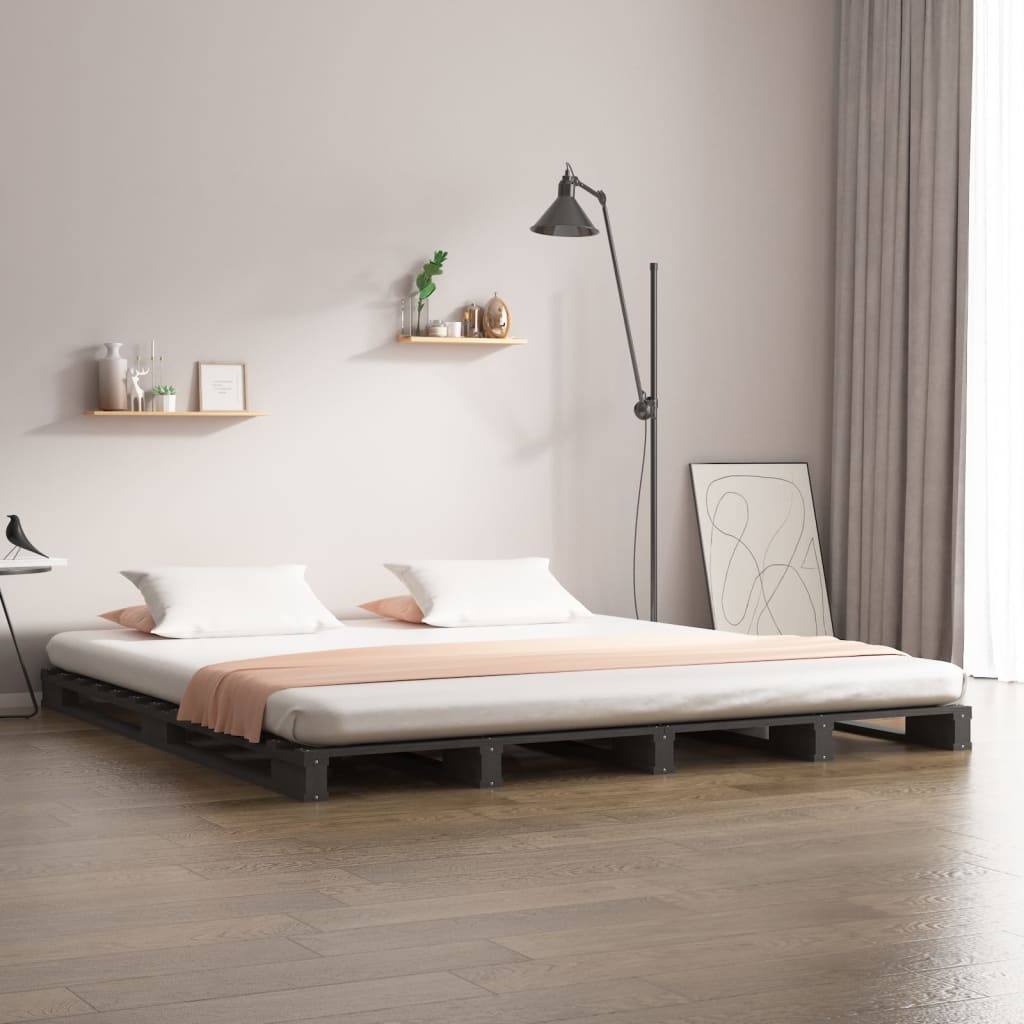 vidaXL Pallet Bed Grey 135x190 cm Double Wood Pine