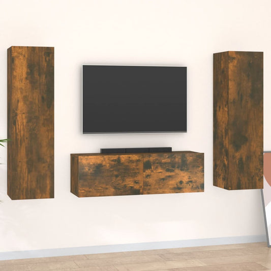 vidaXL 3 Piece TV Cabinet Set Smoked Oak Engineered Wood