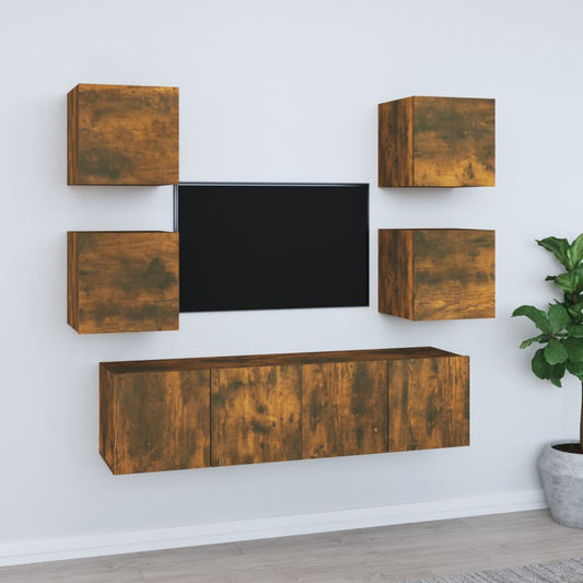 vidaXL 6 Piece TV Cabinet Set Smoked Oak Engineered Wood