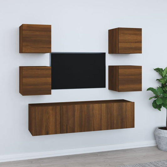 vidaXL 6 Piece TV Cabinet Set Brown Oak Engineered Wood