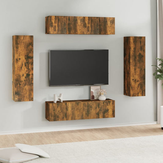 vidaXL 6 Piece TV Cabinet Set Smoked Oak Engineered Wood