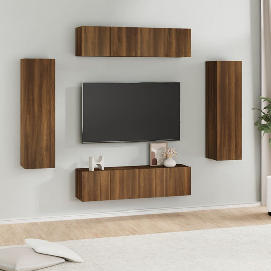 vidaXL 6 Piece TV Cabinet Set Brown Oak Engineered Wood