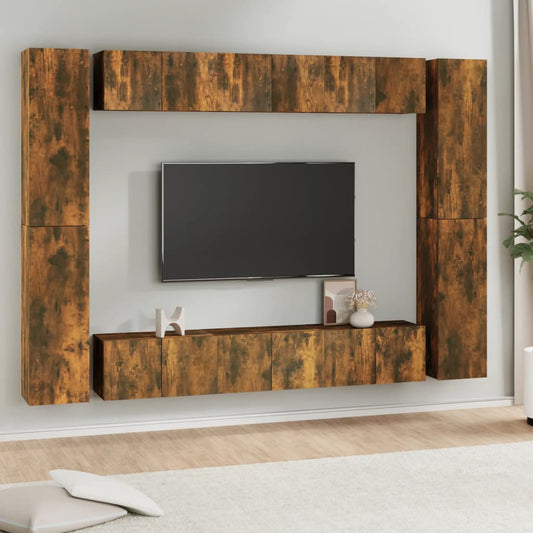 vidaXL 10 Piece TV Cabinet Set Smoked Oak Engineered Wood