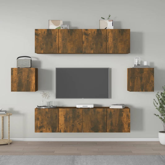 vidaXL 6 Piece TV Cabinet Set Smoked Oak Engineered Wood