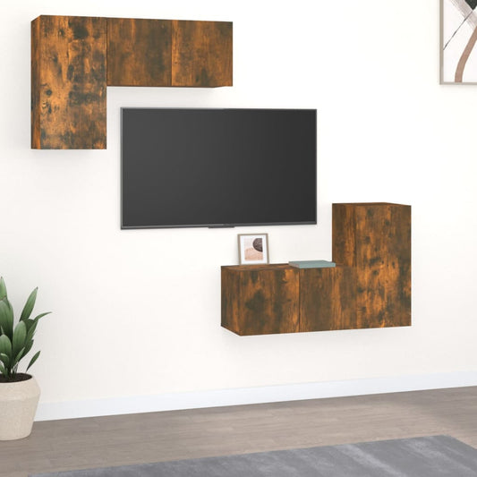 vidaXL 4 Piece TV Cabinet Set Smoked Oak Engineered Wood