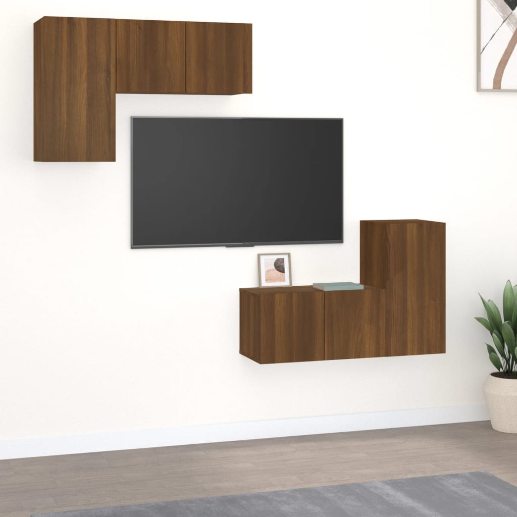 vidaXL 4 Piece TV Cabinet Set Brown Oak Engineered Wood