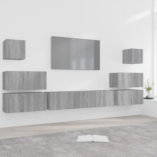 vidaXL 8 Piece TV Cabinet Set Grey Sonoma Engineered Wood