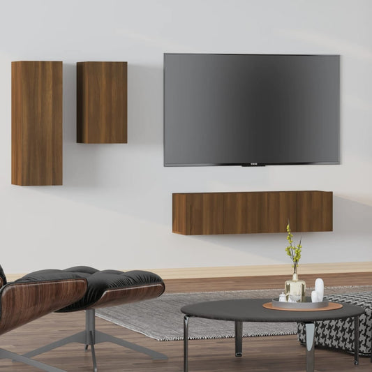 vidaXL 4 Piece TV Cabinet Set Brown Oak Engineered Wood