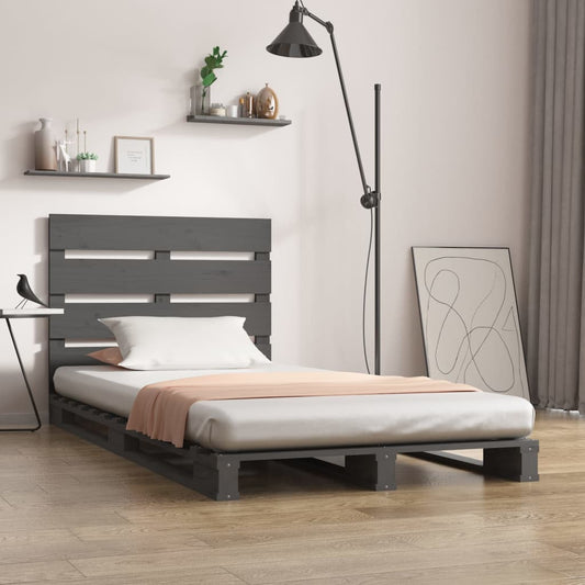 vidaXL Bed Frame Grey 100x200 cm Solid Wood Pine