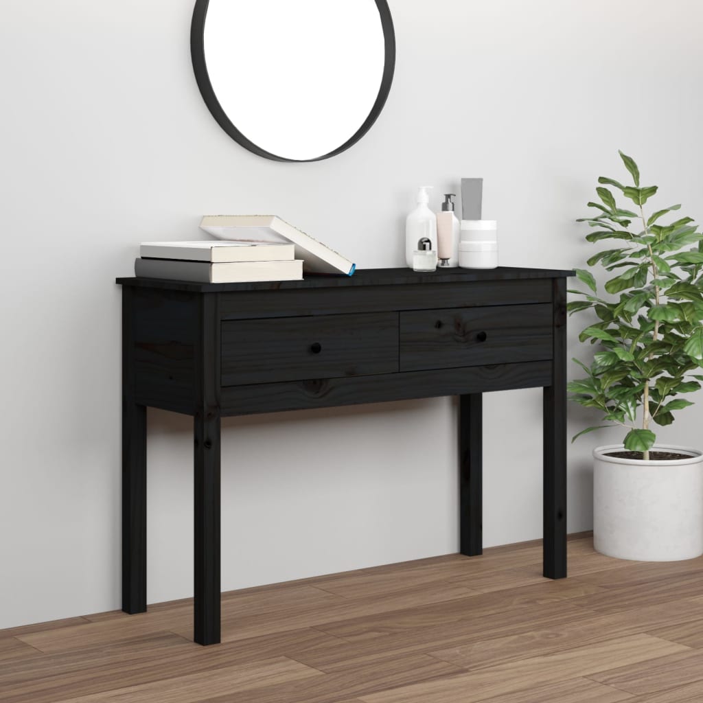 vidaXL Console Table Black 100x35x75 cm Solid Wood Pine