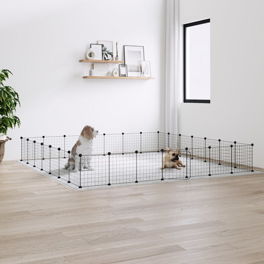 vidaXL 28-Panel Pet Cage with Door Black 35x35 cm Steel