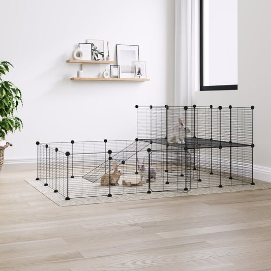 vidaXL 36-Panel Pet Cage with Door Black 35x35 cm Steel