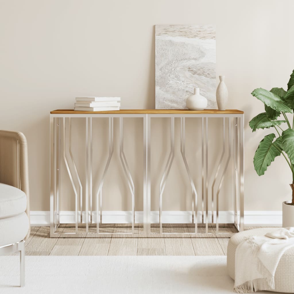 vidaXL Console Table Silver Stainless Steel and Solid Wood Acacia