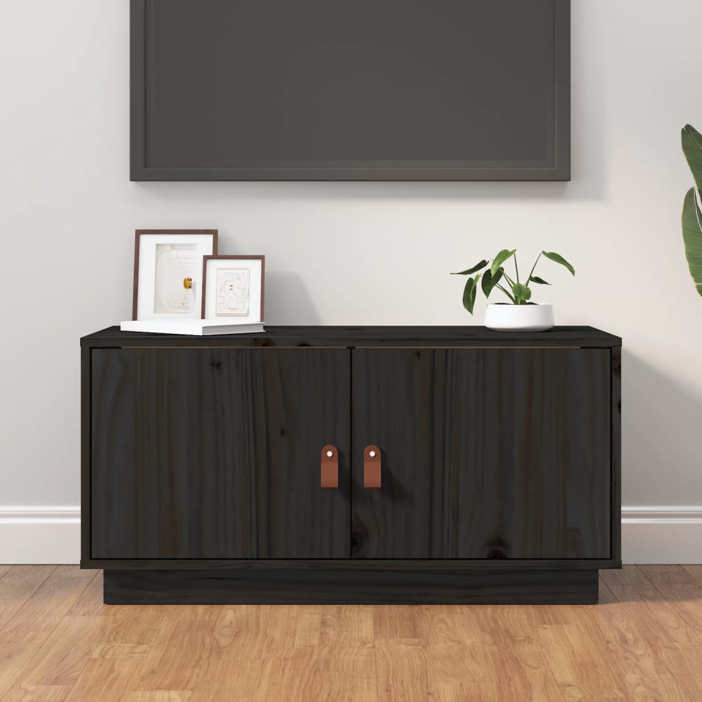 vidaXL TV Cabinet Black 80x34x40 cm Solid Wood Pine
