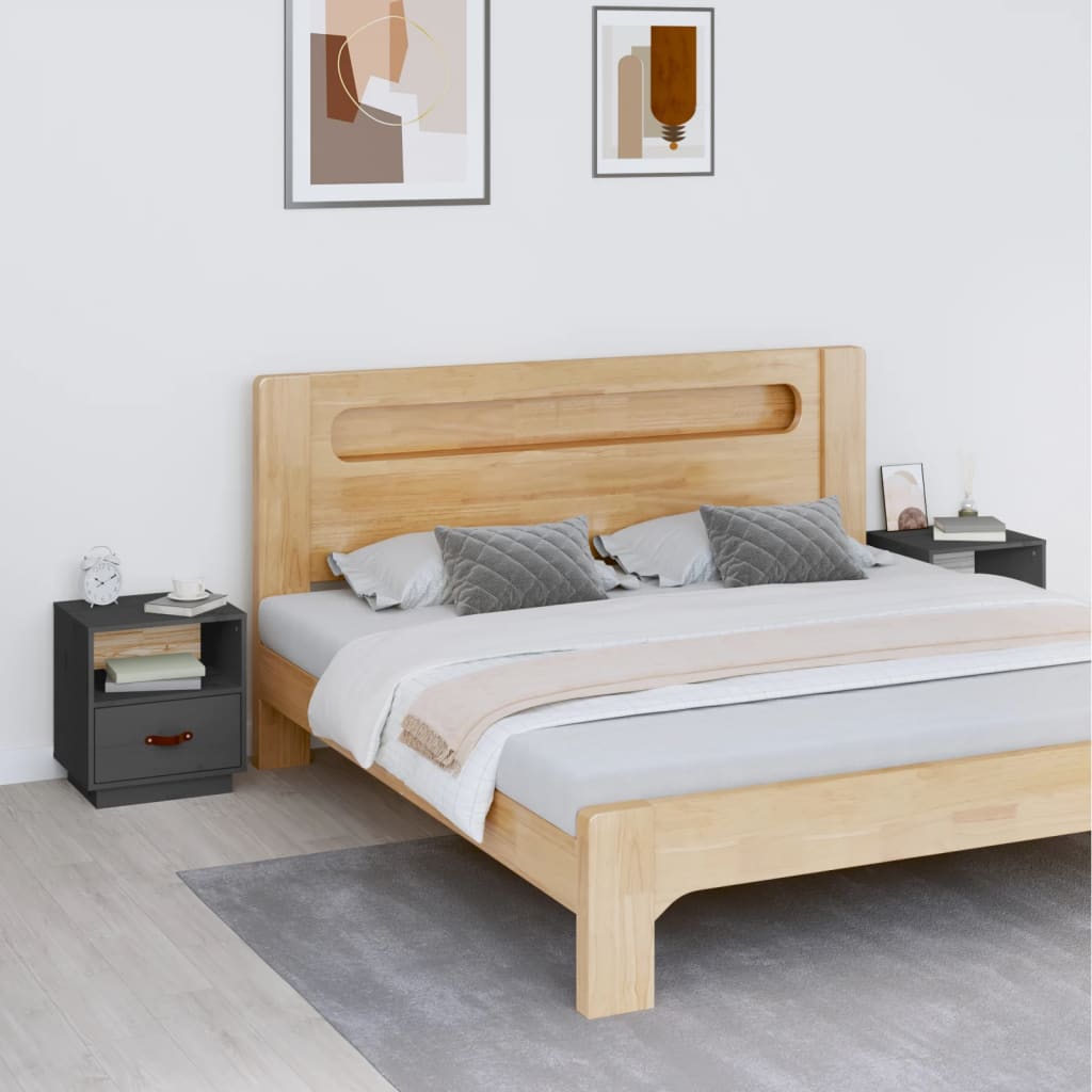 vidaXL Bedside Cabinets 2 pcs Grey 40x34x45 cm Solid Wood Pine