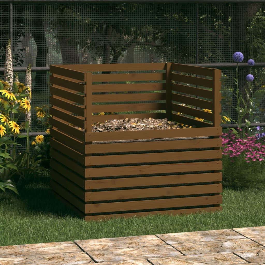 vidaXL Composter Honey Brown 100x100x102 cm Solid Wood Pine