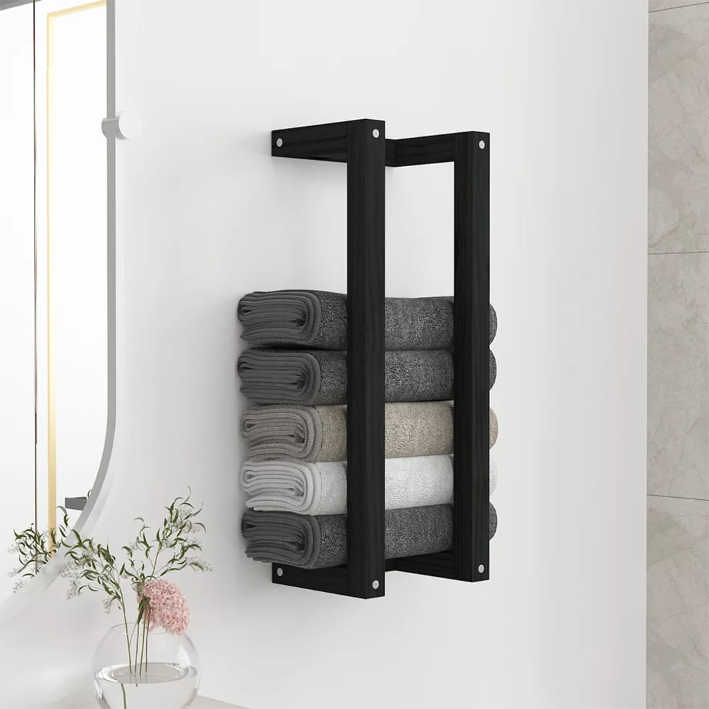 vidaXL Towel Rack Black 23x18x60 cm Solid Wood Pine