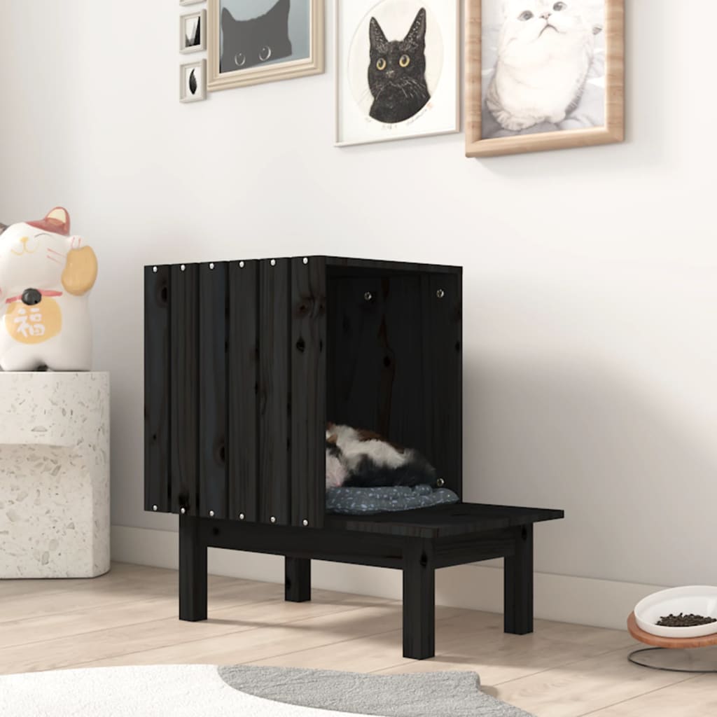 vidaXL Cat House Black 60x36x60 cm Solid Wood Pine