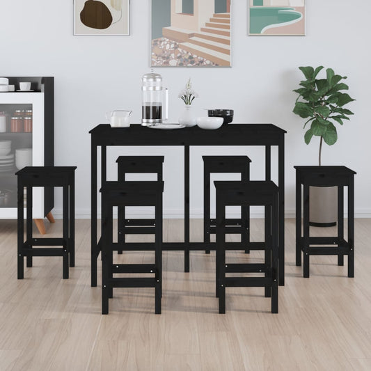 vidaXL 7 Piece Bar Set Black Solid Wood Pine