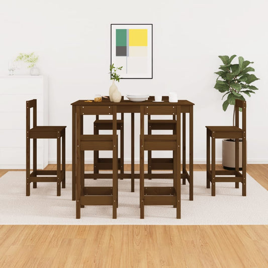 vidaXL 7 Piece Bar Set Honey Brown Solid Wood Pine