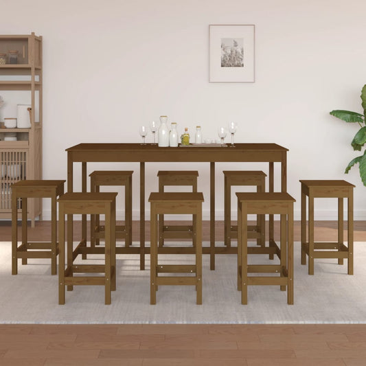 vidaXL 9 Piece Bar Set Honey Brown Solid Wood Pine