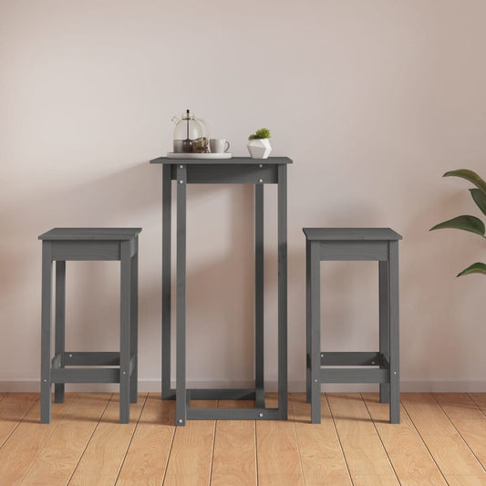vidaXL 3 Piece Bar Set Grey Solid Wood Pine