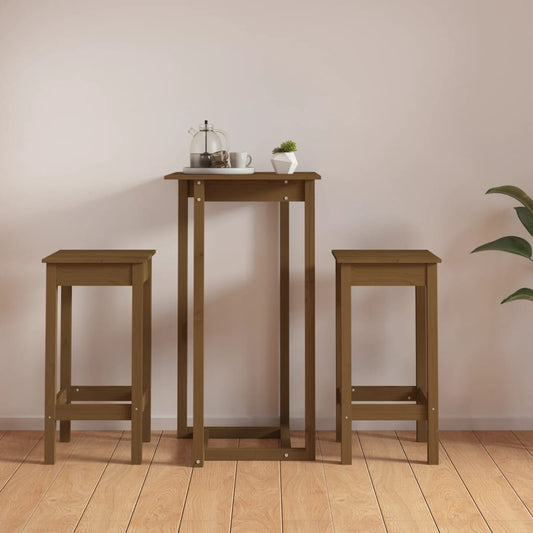 vidaXL 3 Piece Bar Set Honey Brown Solid Wood Pine