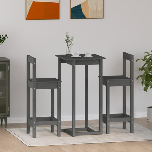 vidaXL 3 Piece Bar Set Grey Solid Wood Pine