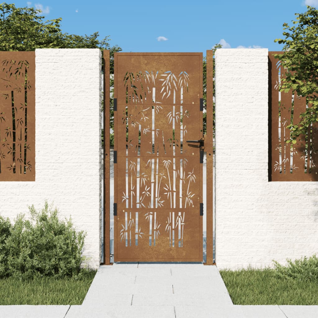 vidaXL Garden Gate 105x180 cm Corten Steel Bamboo Design