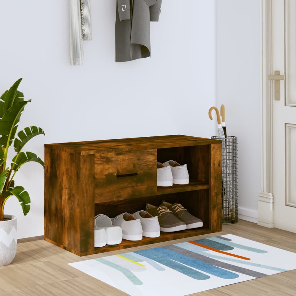 vidaXL Shoe Cabinet Smoked Oak 80x35x45 cm Engineered Wood