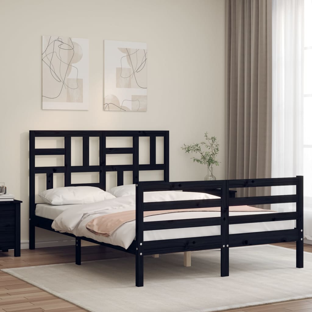 vidaXL Bed Frame with Headboard Black 120x200 cm Solid Wood