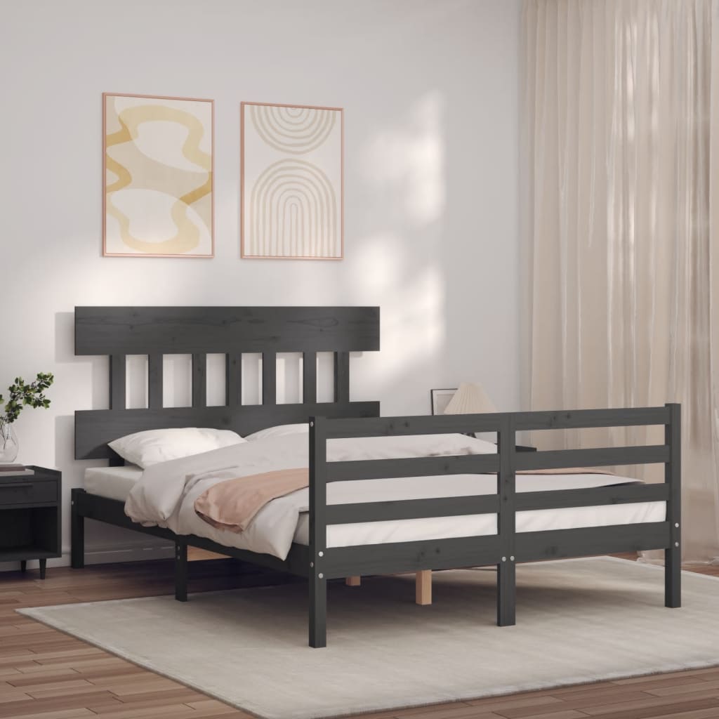 vidaXL Bed Frame with Headboard Grey 140x190 cm Solid Wood