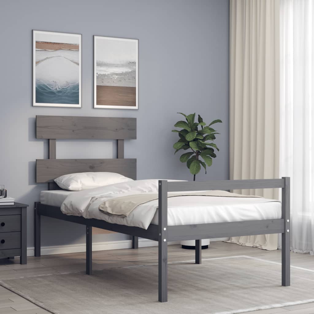 vidaXL Bed Frame with Headboard Grey 100x200 cm Solid Wood