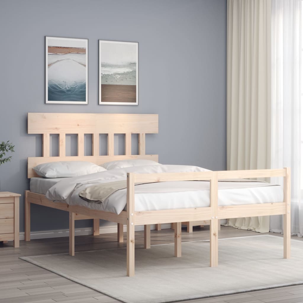 vidaXL Bed Frame with Headboard Double Solid Wood