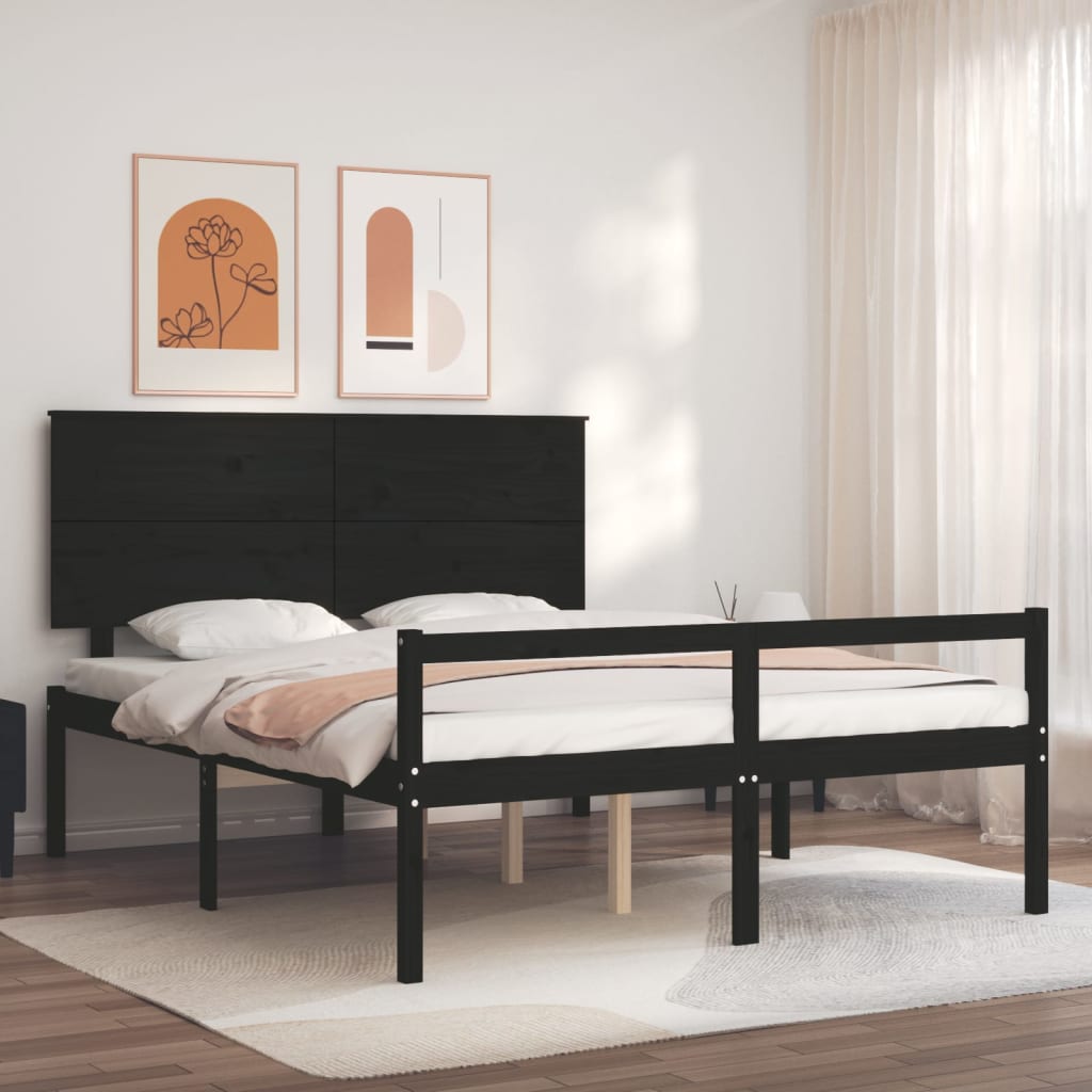 vidaXL Bed Frame with Headboard Black 160x200 cm Solid Wood